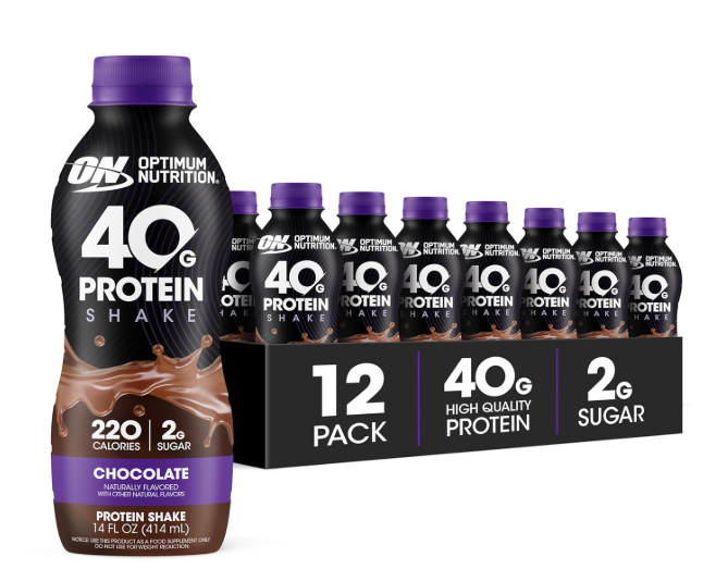 Optimum Nutrition 40g Protein Shake RTD Chocolate high protein ready to drink shake for muscle recovery