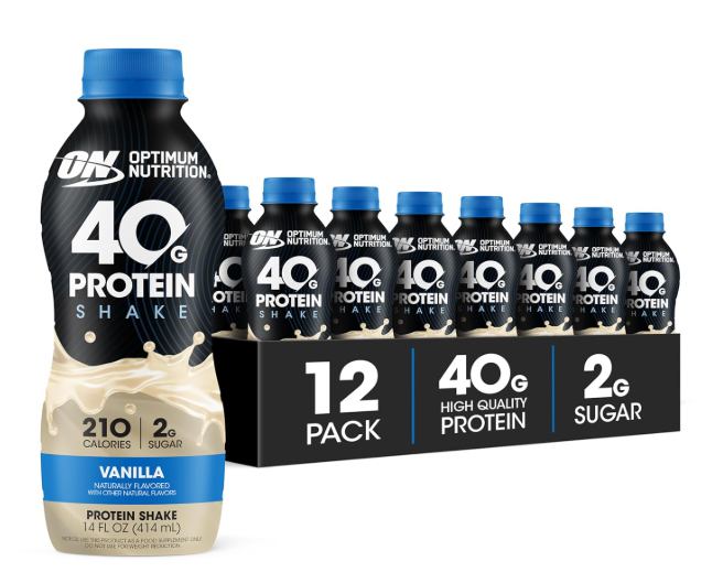 Optimum Nutrition 40g Protein Shake RTD Vanilla high protein drink for muscle growth and recovery