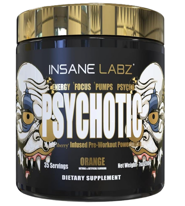 Insane Labz Psychotic Gold Orange Pre-Workout | High-Stim Energy, Focus & Pump Formula | 35 Servings | Shop TigerFitness.com