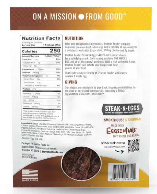 Ovation Foods Steak-N-Eggs Smokehouse & Cheddar nutrition facts, ingredients, and directions