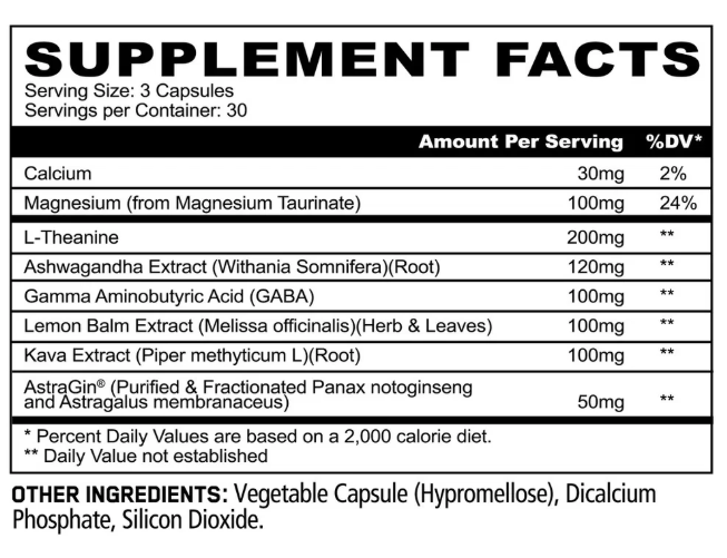 PANDA Chillax supplement facts and ingredient label 