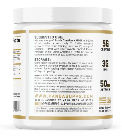PANDA Creatine plus HMB supplement label Suggested Use & Storage 