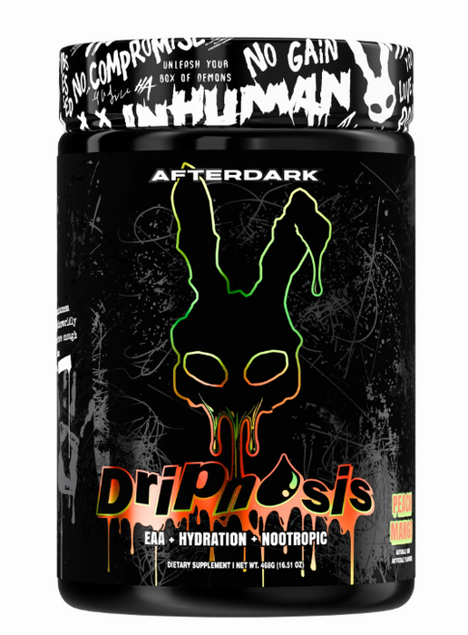 AfterDark Dripnosis Peach Mango 30 servings EAA hydration nootropic supplement container front label