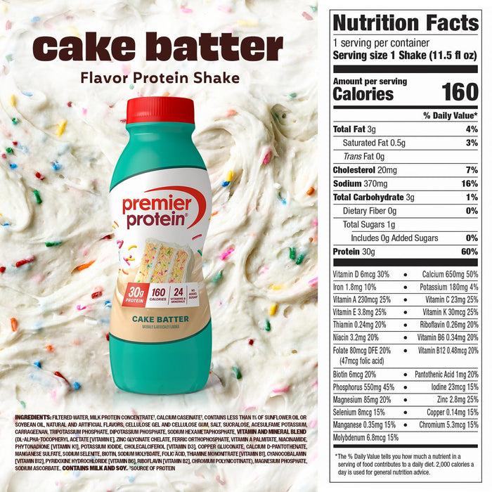 Premier Protein  cake batter RTD shake high protein seasonal flavor nutrition drink Nutrition Facts