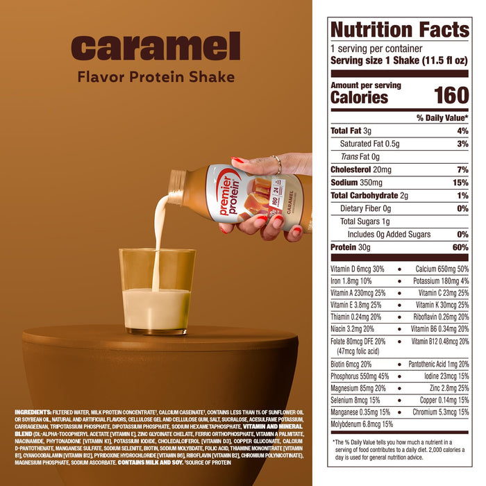 Premier Protein caramel RTD shake high protein low sugar ready to drink supplement Nutrition Facts