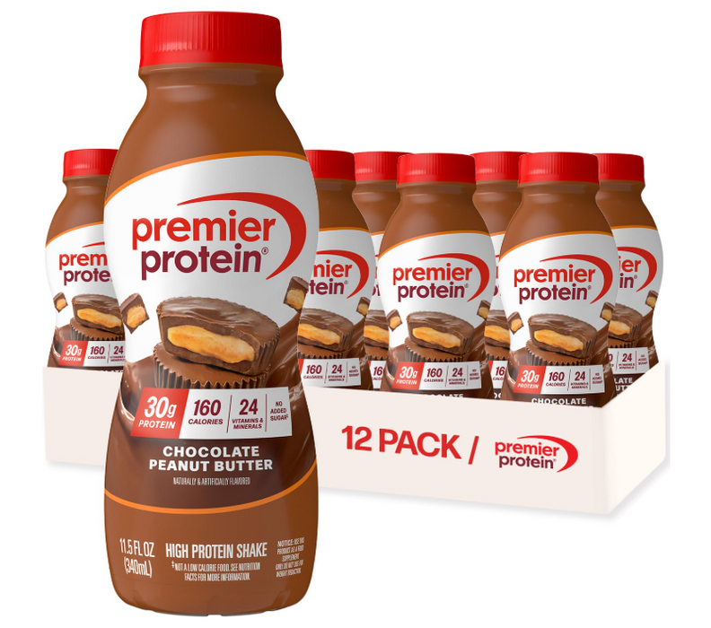 Premier Protein chocolate peanut butter RTD shake high protein low sugar performance drink