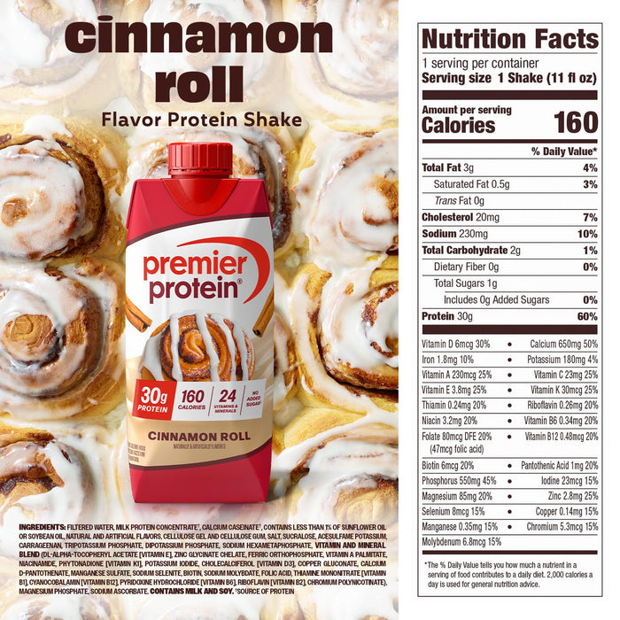 Premier Protein cinnamon roll RTD shake 30g protein ready to drink nutrition facts 