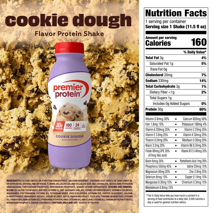 Premier Protein cookie dough RTD shake with 30g protein and energy support drink