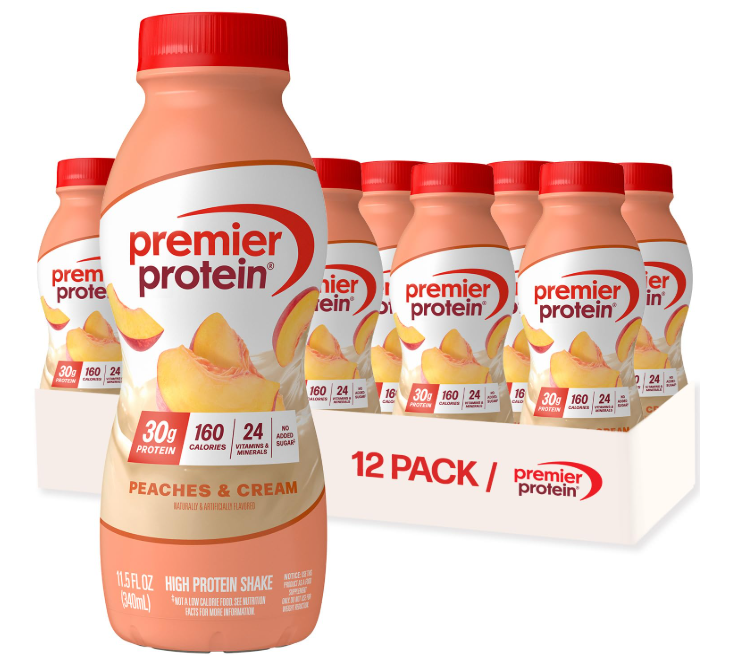 Premier Protein peaches and cream RTD shake 30g protein low sugar nutrition drink