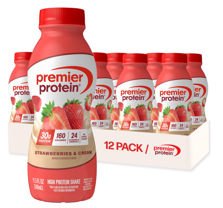 Premier Protein strawberries and cream RTD shake 30g protein for recovery and nutrition 