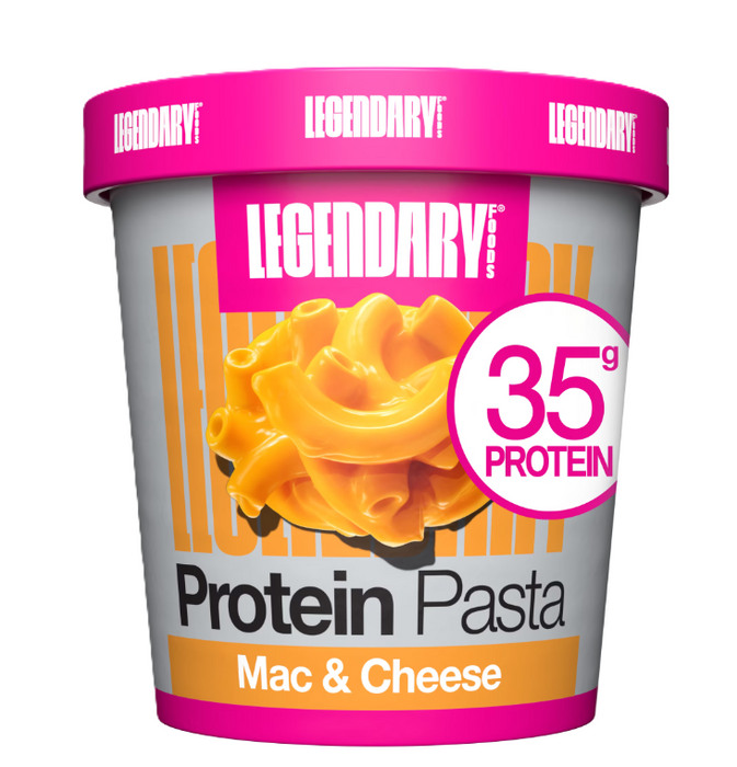 Legendary Foods Protein+ Pasta Mac N Cheese flavor preparation instructions showing how to cook and serve high-protein pasta