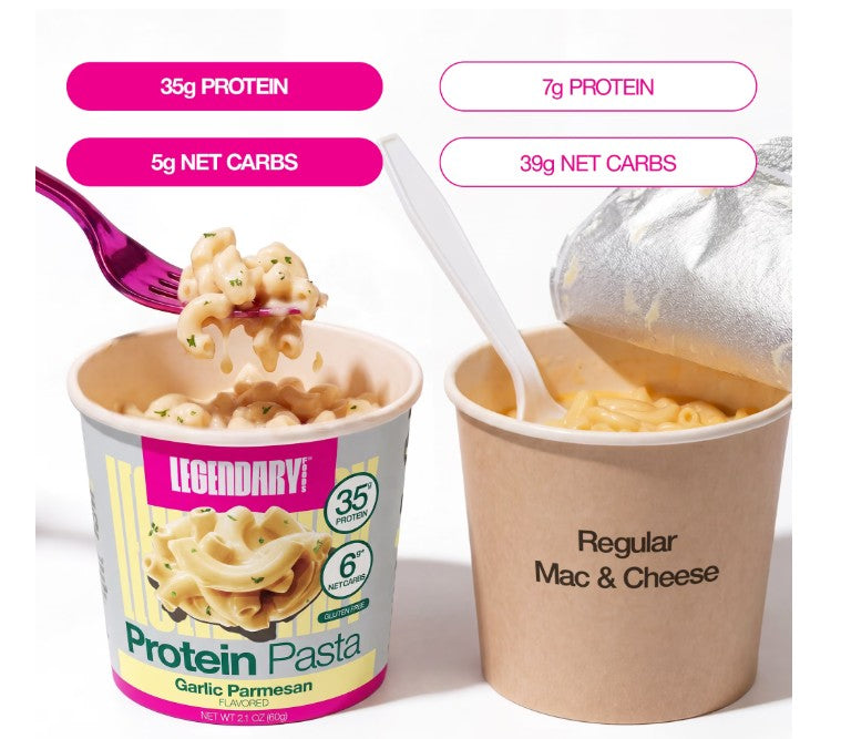 Prepared Legendary Foods Protein+ Pasta Mac N Cheese served in a bowl as a high-protein meal for active lifestyles, meal prep, and everyday nutrition