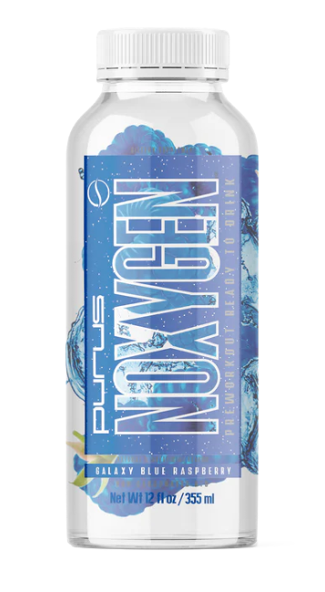 Purus Labs Noxygen RTD Galaxy Blue Raspberry single bottle featuring a convenient ready-to-drink hydration and nitric oxide support beverage for athletes, gym-goers, and fitness enthusiasts.