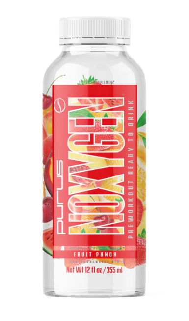 Purus Labs Noxygen RTD Fruit Punch single bottle featuring a ready-to-drink nitric oxide and hydration support beverage designed to promote workout performance, endurance, and active lifestyles.