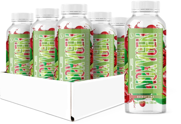 Purus Labs Noxygen RTD Cherry Lime front label showcasing a refreshing ready-to-drink performance beverage formulated to support hydration, circulation, endurance, and workout performance. 12 Pack