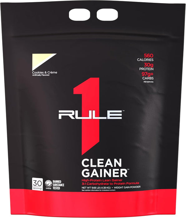 30 Servings, Cookies &amp; Creme Rule 1 Clean Gainer lean mass weight gainer protein powder 