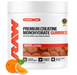 RAW Nutrition Creatine Gummies Tangerine flavor front label featuring convenient creatine monohydrate gummies for athletes, gym performance, strength, and muscle support.