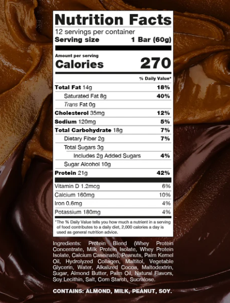 High protein snack RAW Nutrition bar low sugar gluten free Supplement Facts flavor