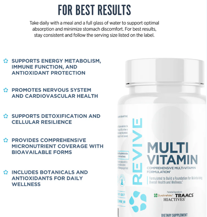 Adult supporting daily energy and immune health with Revive MD multivitamin supplement 150 Capsules
