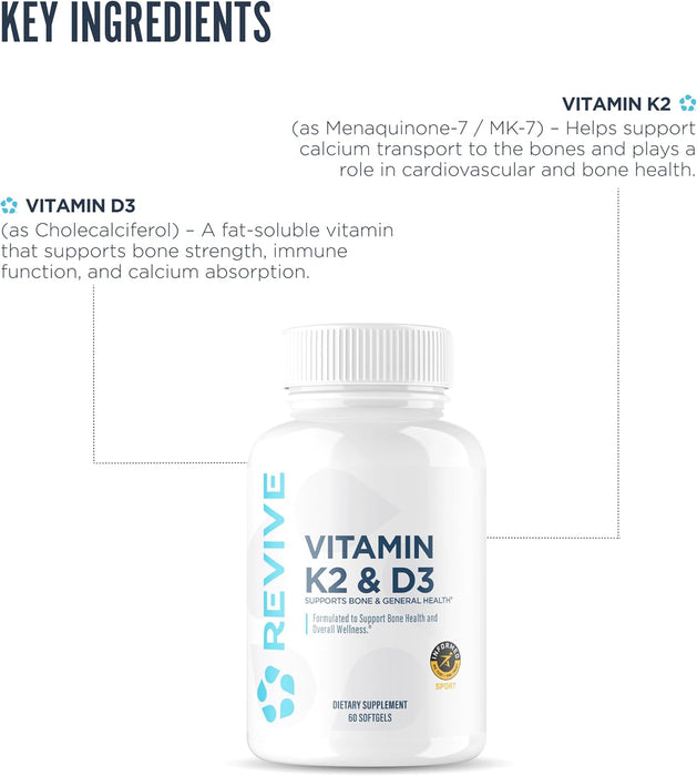 Revive MD Vitamin D3 & K2 | Bone, Muscle & Heart Support