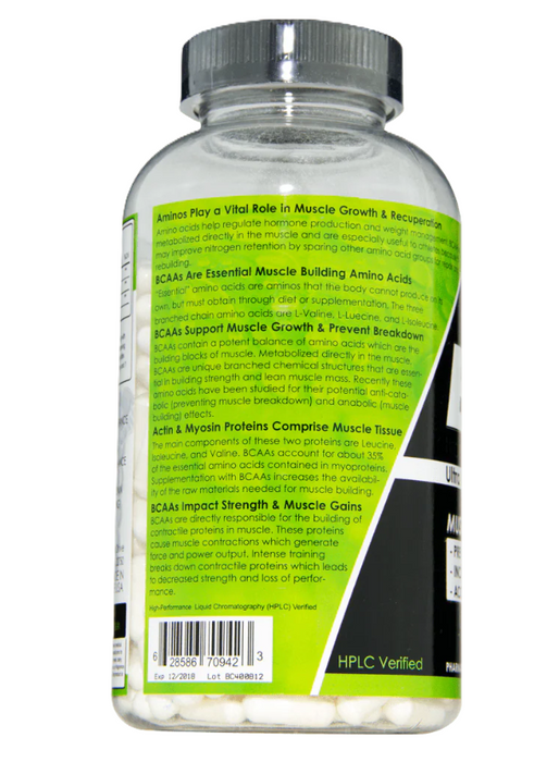 NutraKey BCAA 60 Capsules Supplement Facts, Directions, and Ingredients Label