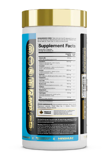 Magnum Drip Dry 90 Capsules Supplement Facts & Nutrition Label | Water Retention & Electrolyte Balance Formula | TigerFitness.com
