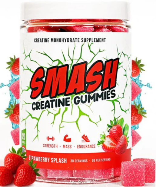 SMASH Creatine Gummies Strawberry Splash 5g creatine gummies for workout performance and recovery