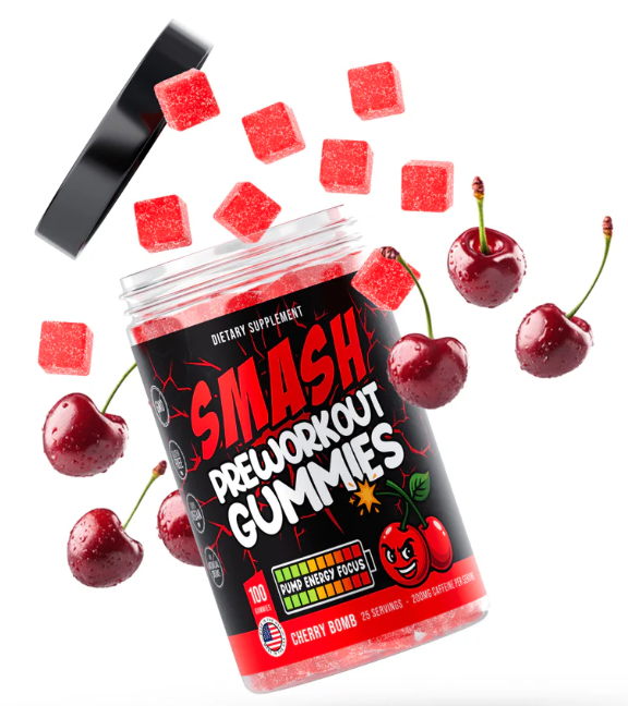 SMASH Pre-Workout Gummies used before workout for energy focus and gym performance