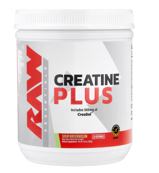 RAW Nutrition Creatine Plus Sour Watermelon creatine HMB supplement tub