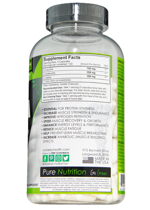 NutraKey BCAA 60 Capsules – Branched-Chain Amino Acids for Strength, Endurance, and Recovery