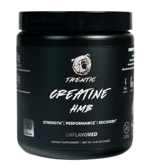 Thentic Creatine HMB unflavored powder supplement for strength muscle growth and recovery