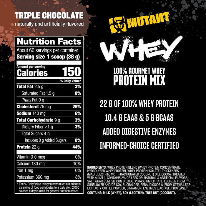 Supplement Facts Triple Chocolate – MUTANT Whey Ingredients & Nutrition Label – TigerFitness