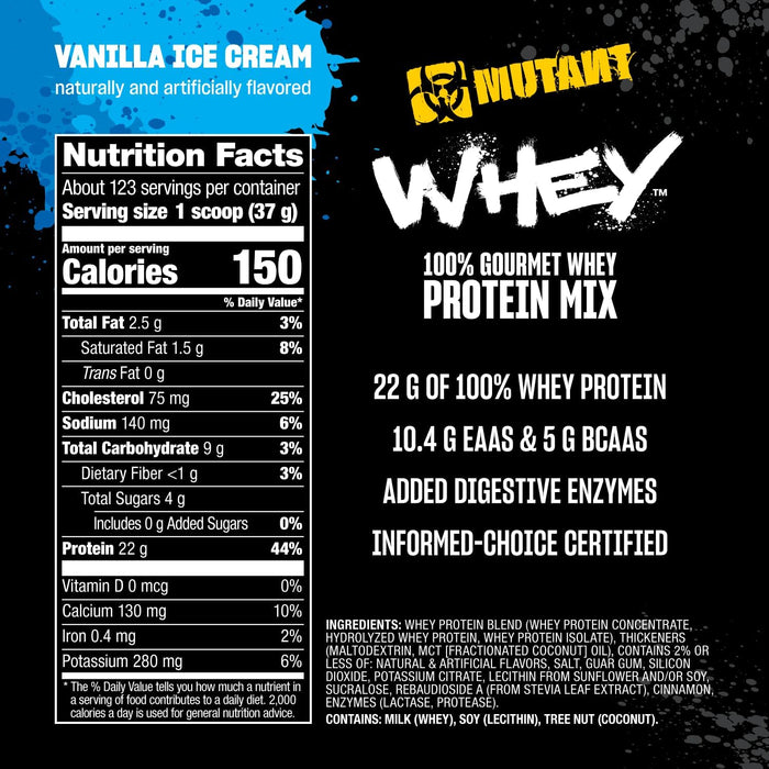 Supplement Facts Vanilla Ice Cream – MUTANT Whey Ingredients & Nutrition Label – TigerFitness