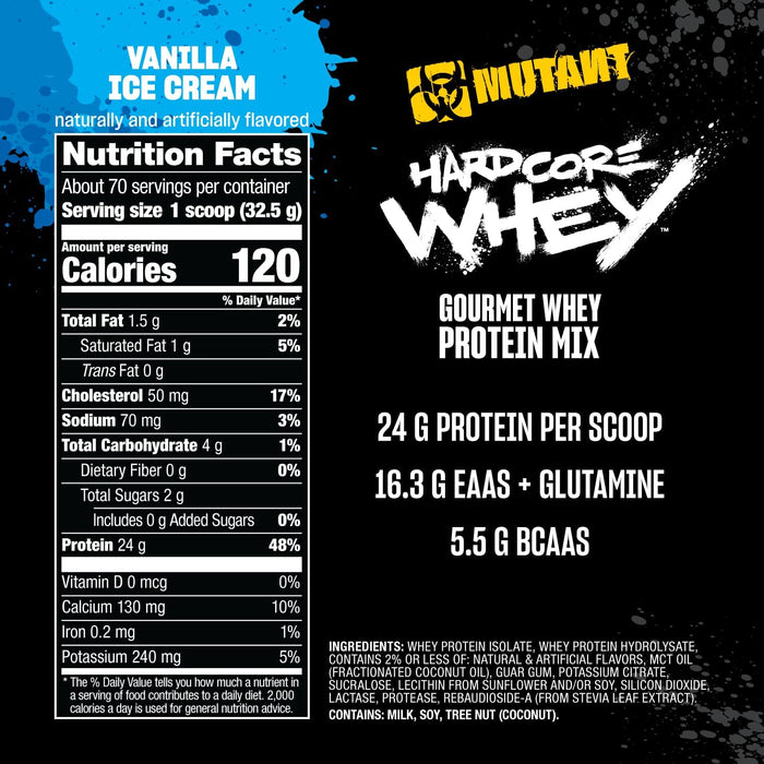 Supplement Facts Vanilla Ice Cream – MUTANT Hardcore Whey Ingredients – TigerFitness