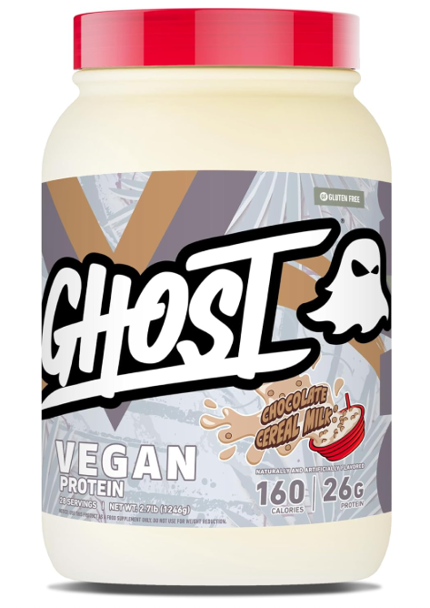Ghost Vegan Protein V2 plant based protein powder container front label Chocolate Cereal Milk