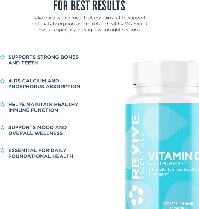 Vitamin D3 capsules from Revive MD supporting daily immune and bone wellness 60 Softgels 