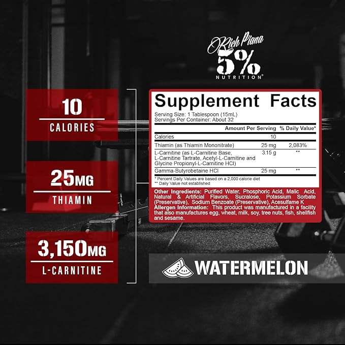 5% Nutrition Liquid L-Carnitine 3150 Supplement Facts Watermelon