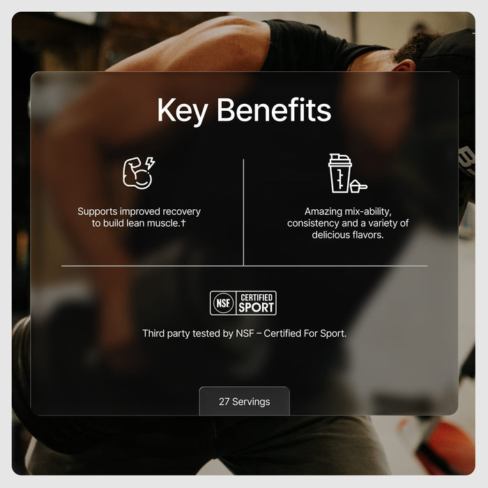 BPN Whey Protein key benefits, 25g protein per serving from a whey and casein blend
