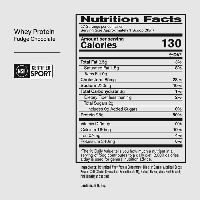 BPN Whey Protein Fudge Chocolate nutrition facts panel and ingredients
