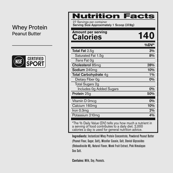BPN Whey Protein Peanut Butter nutrition facts panel and ingredients