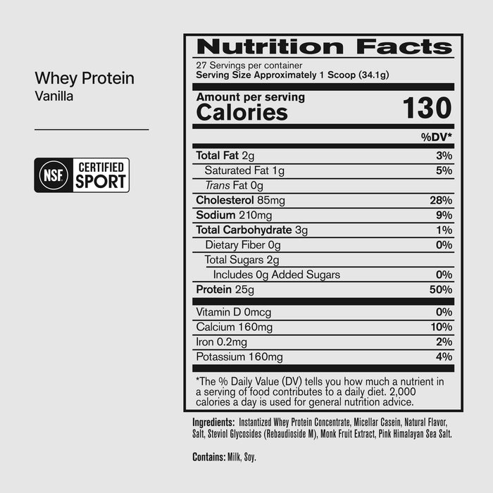 BPN Whey Protein Vanilla nutrition facts panel and ingredients