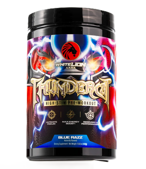 White Lion Labs Thundercat high-stim pre-workout for energy and focus Blue Razz 30 Servings 