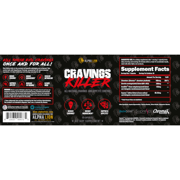 Alpha Lion Cravings Killer supplement facts and ingredient panel 