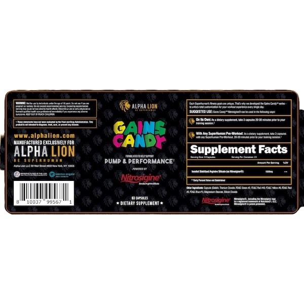 Alpha Lion Gains Candy Nitrosigine Pump Supplement – 63 Capsules per Bottle