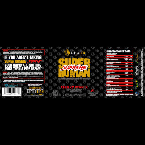 Alpha Lion Superhuman Supreme supplement facts and ingredient panel