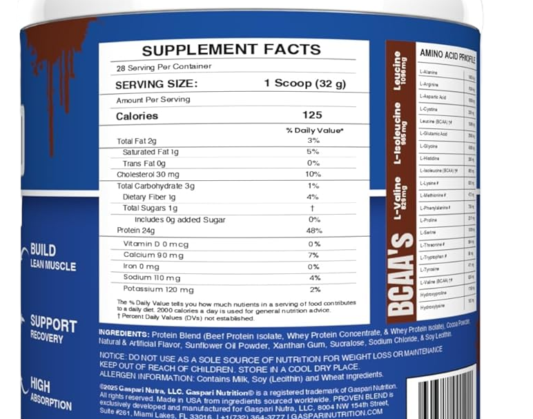 Gaspari Nutrition Proven Blend Multi-Source Protein Double Chocolate Supplement Facts | Tigerfitness.com