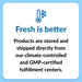NOW Supplements Vitamin D3 & K2 fresh is better graphic highlighting climate-controlled storage and GMP fulfillment standards