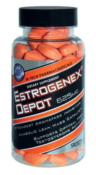 Hi-Tech Pharma Estrogenex Depot 90 Tablets estrogen blocker and PCT support supplement bottle from TigerFitness