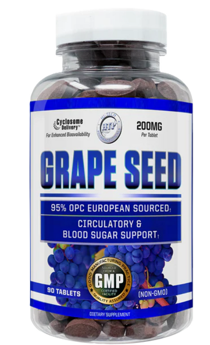 Hi-Tech Pharma Grape Seed 90 Tablets antioxidant and heart health herbal supplement bottle from Tiger Fitness