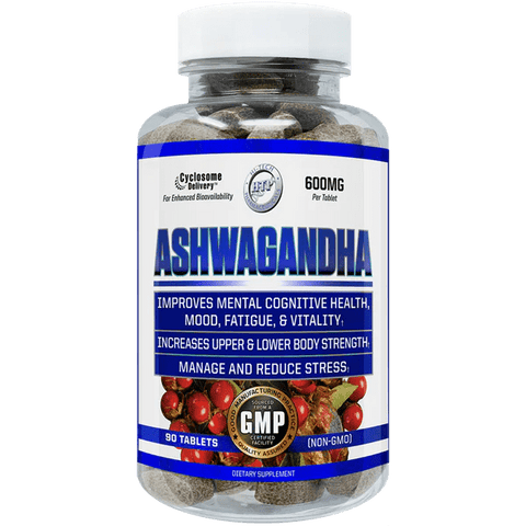 Hi-Tech Pharma Ashwagandha 90 Tablets stress relief and recovery herbal supplement bottle from TigerFitness